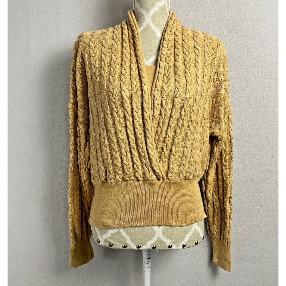 Escada Golden Yellow Cable-Knit V-Neck Sweater
